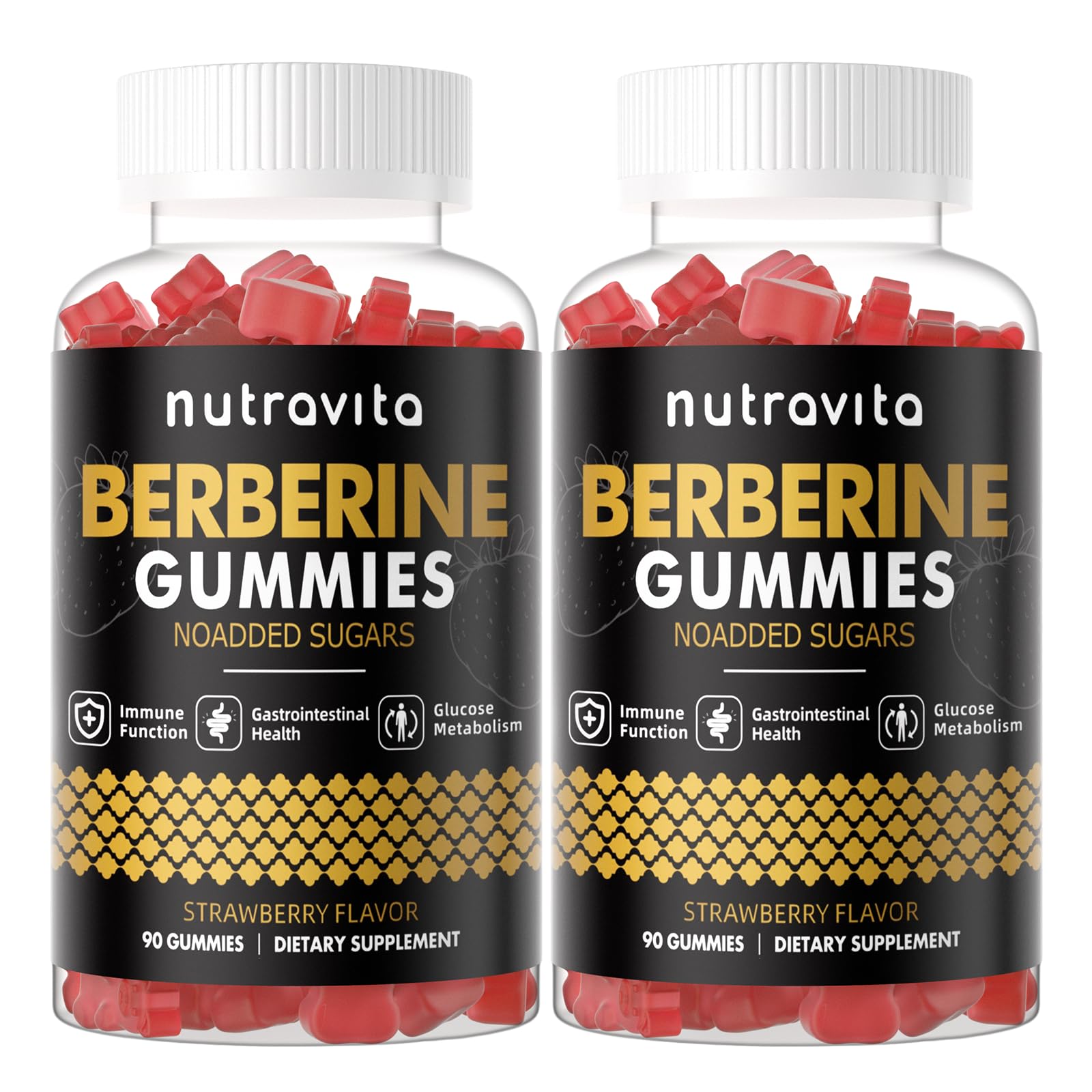 Nutravita Berberine Gummies strawberry bottle showing strawberry flavor for immune and metabolic support