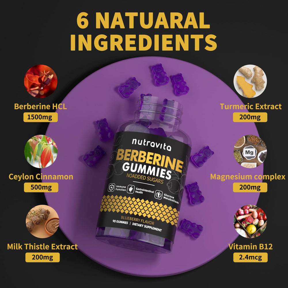 Nutravita Berberine Gummies two-pack box shown for convenience and value.