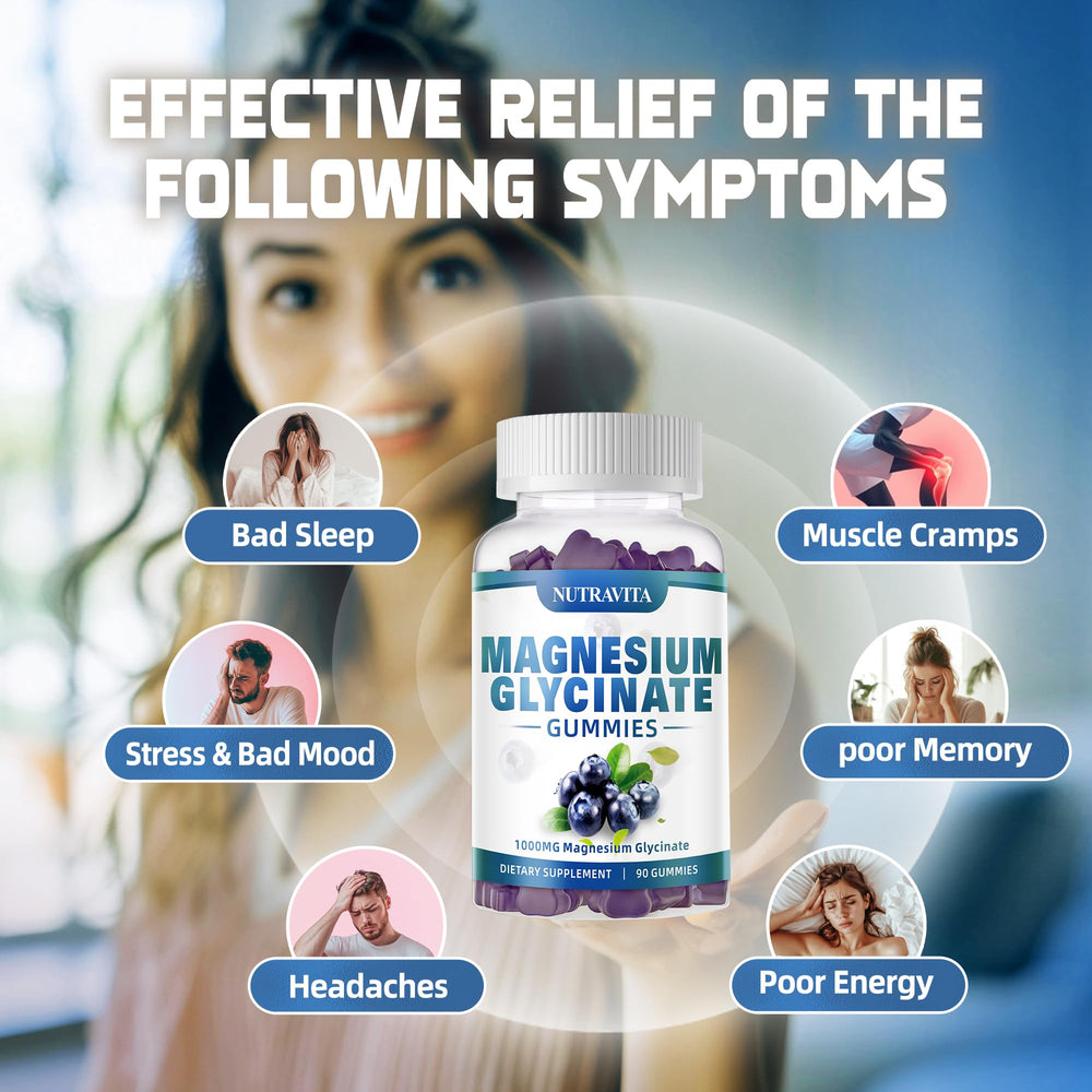 Nutravita Magnesium Glycinate Gummies blueberry packaging highlighting value and quality.
