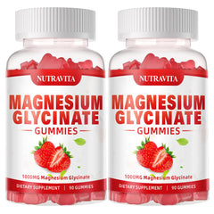 Nutravita Magnesium Glycinate Gummies bottle closeup for daily calm and focus.
