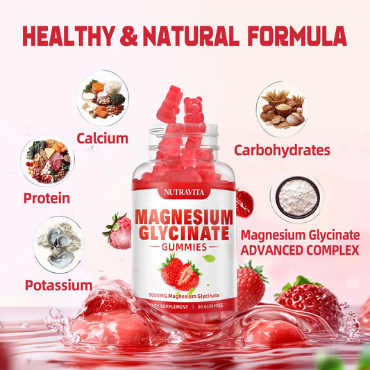 Nutravita Magnesium Glycinate Gummies raspberry texture closeup for easy chewing.