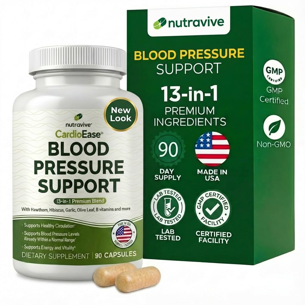 Nutravive 13-in-1 heart health bottle with capsules for daily circulation support.