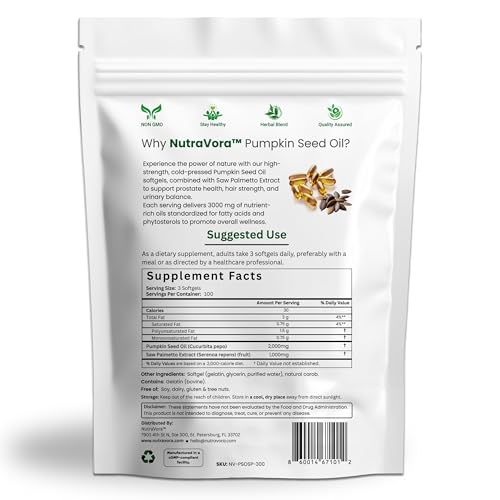 NutraVora bottle of pumpkin seed oil capsules ready for convenient daily use and routine.