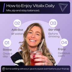 NutraVos Vitalix L-theanine highlight for focus and relaxation.