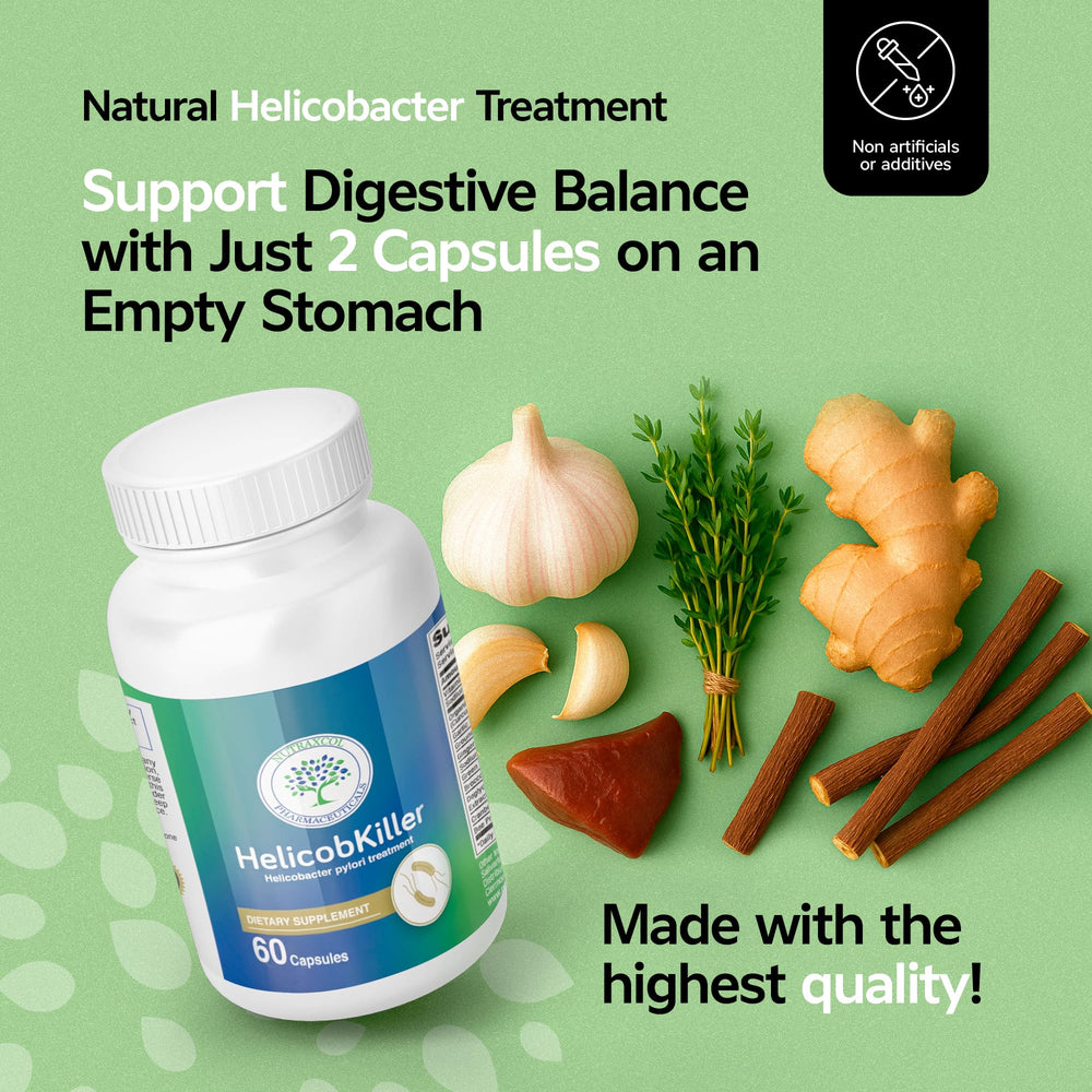 Nutraxcol HELICOBKILLER packaging emphasizes Lactobacillus salivarius probiotic