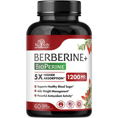 Nutreb Berberine 1200mg bottle front signals premium daily wellness.
