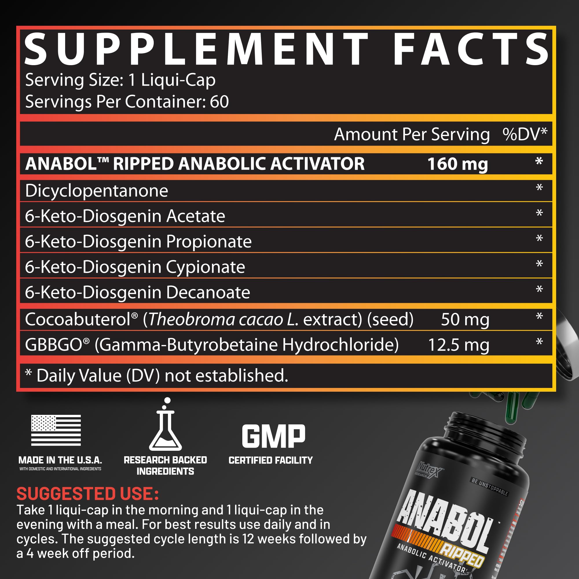 Nutrex Anabol Ripped capsules pack showcased for daily supplementation.