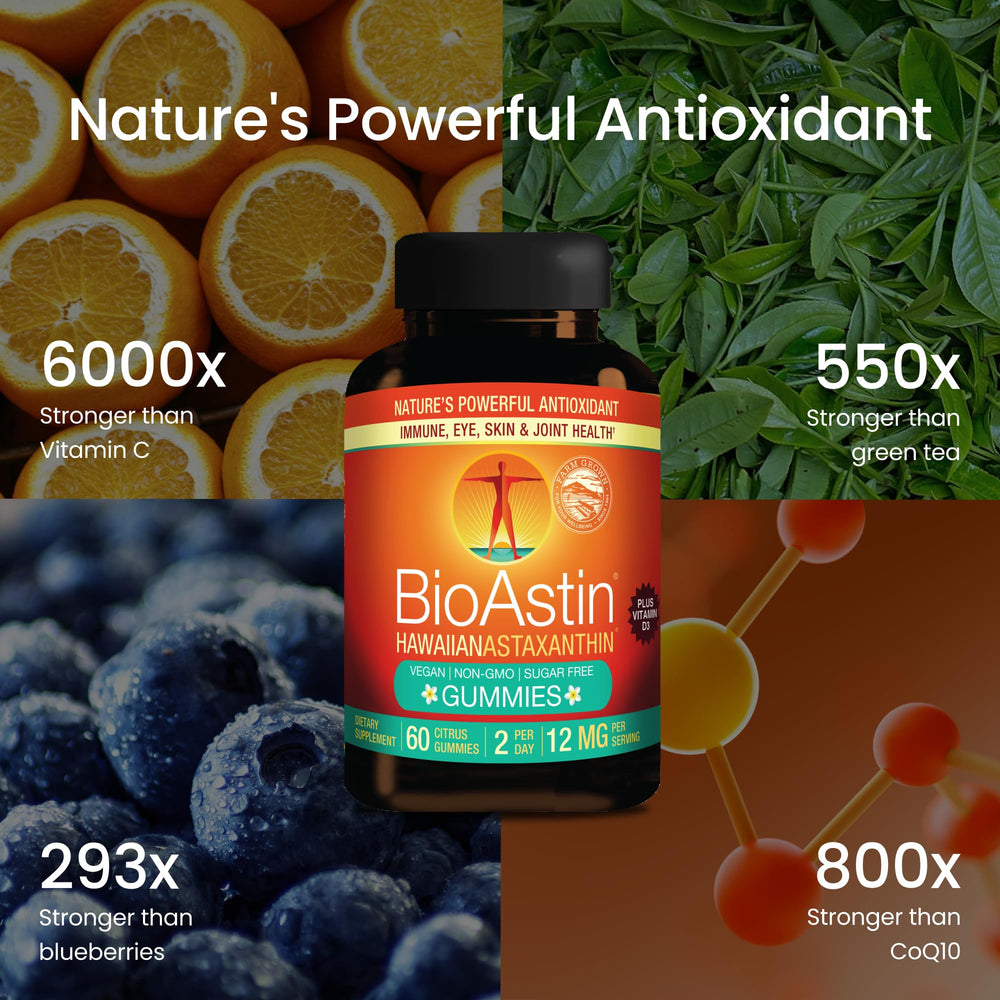 Nutrex Bioastin Astaxanthin Gummies bottle label, easy daily dose