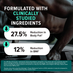 Burn30 bottle label featuring GreenSelect Phytosome for metabolism support.