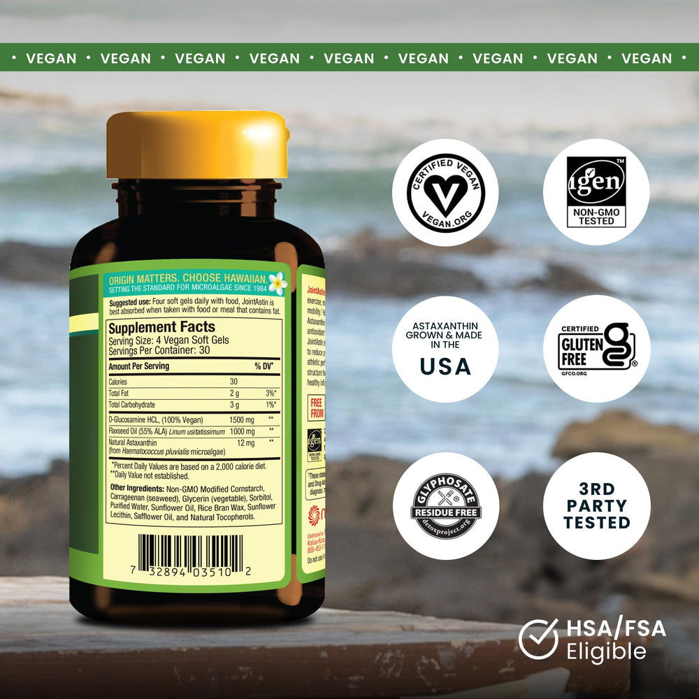 Nutrex Hawaii JointAstin softgels closeup highlighting convenient daily capsules