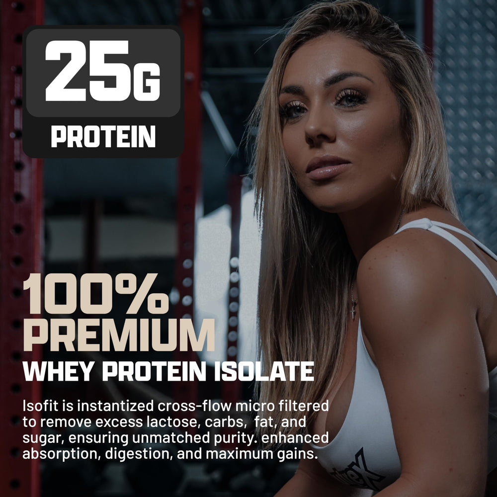 Nutrex IsoFit Vanilla Bean Ice Cream shake poured into a glass