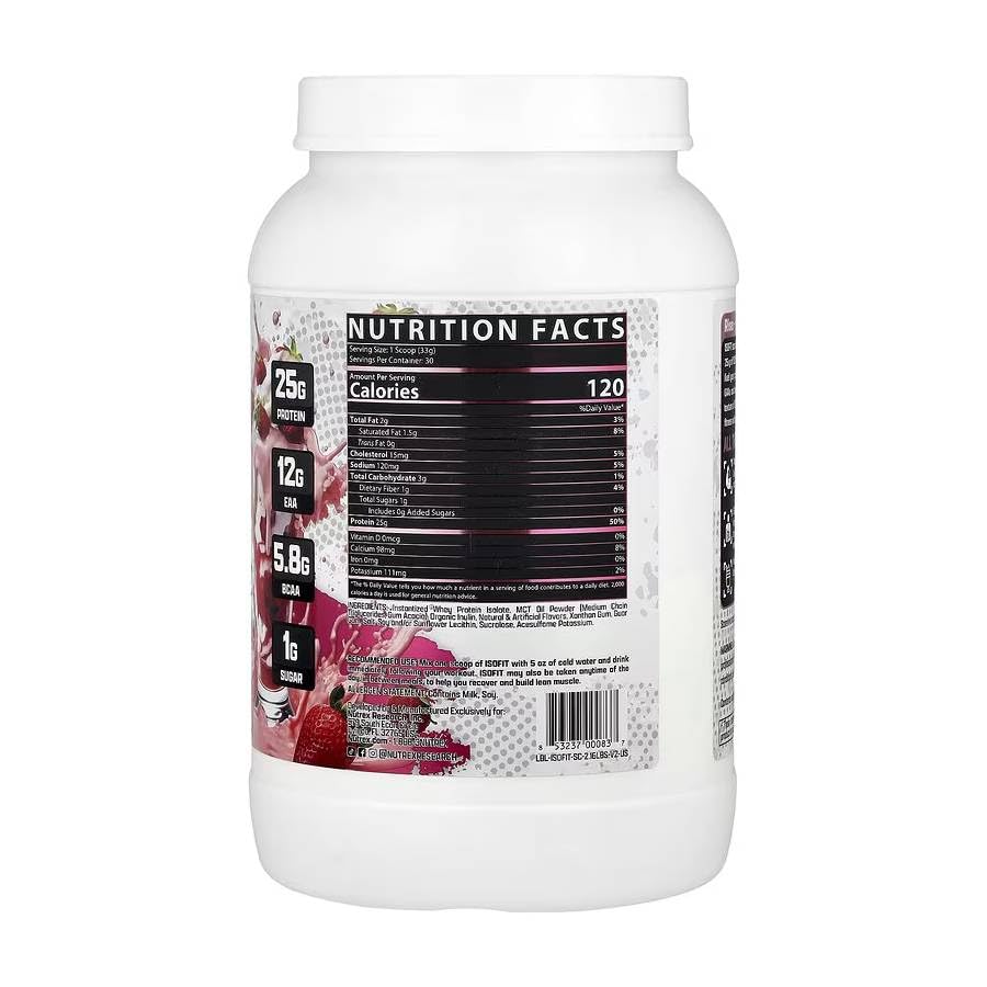 IsoFit protein scoop beside bottle for convenient daily use.