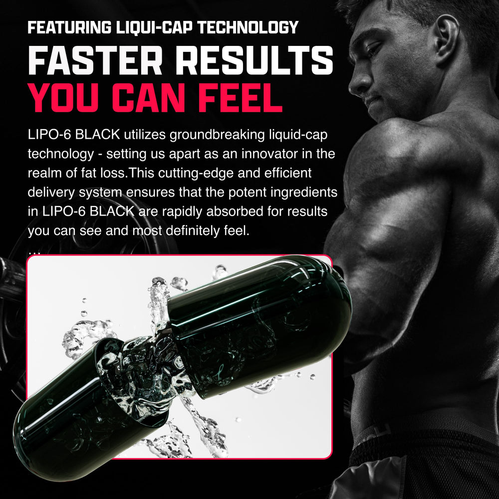 Nutrex Lipo-6 Black Max bottle label closeup showing branding and key formula notes.