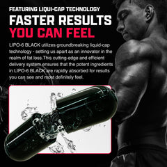 Nutrex Lipo-6 Black Max bottle label closeup showing branding and key formula notes.