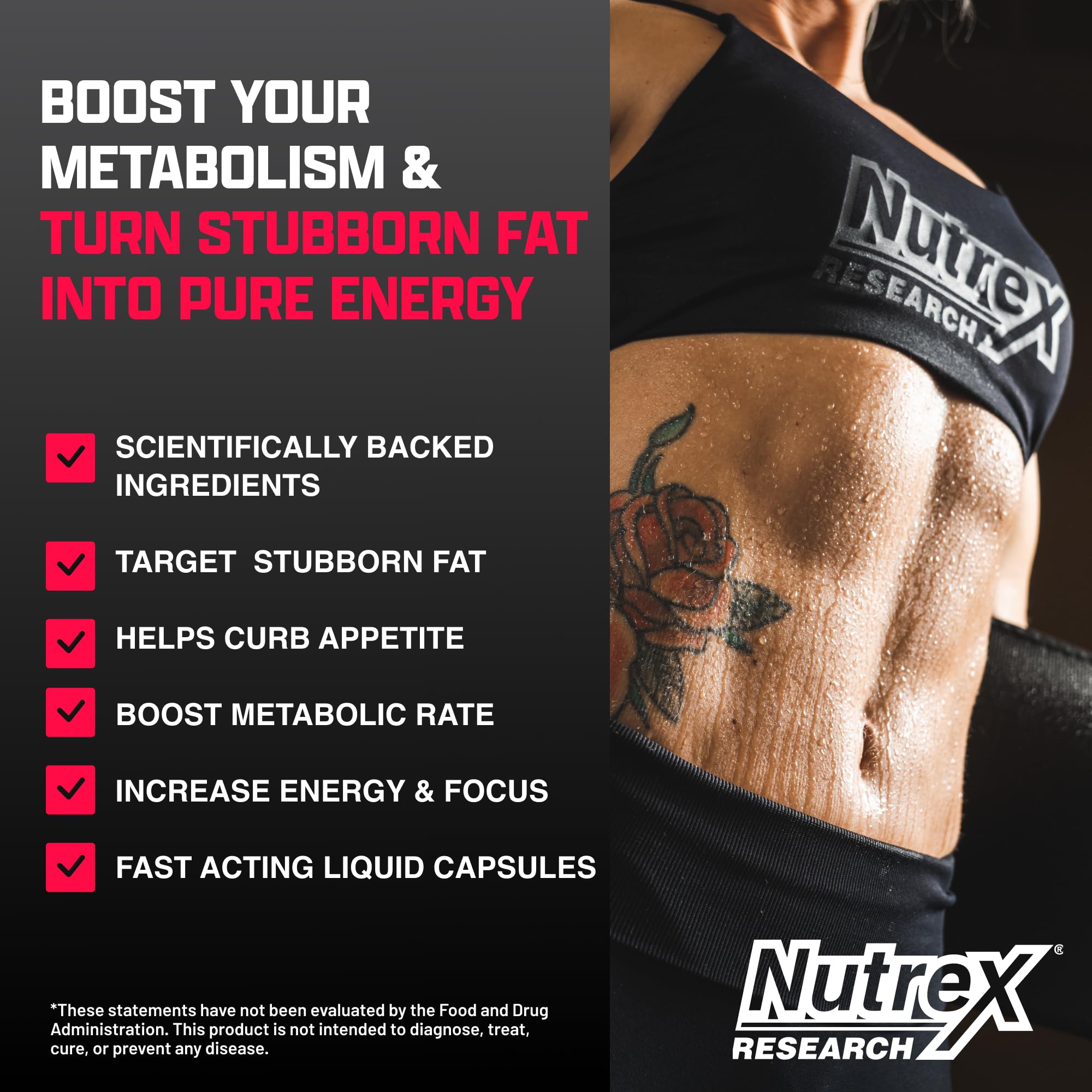 Nutrex Lipo-6 Black Max capsules closeup emphasizing fast-acting liquid delivery.