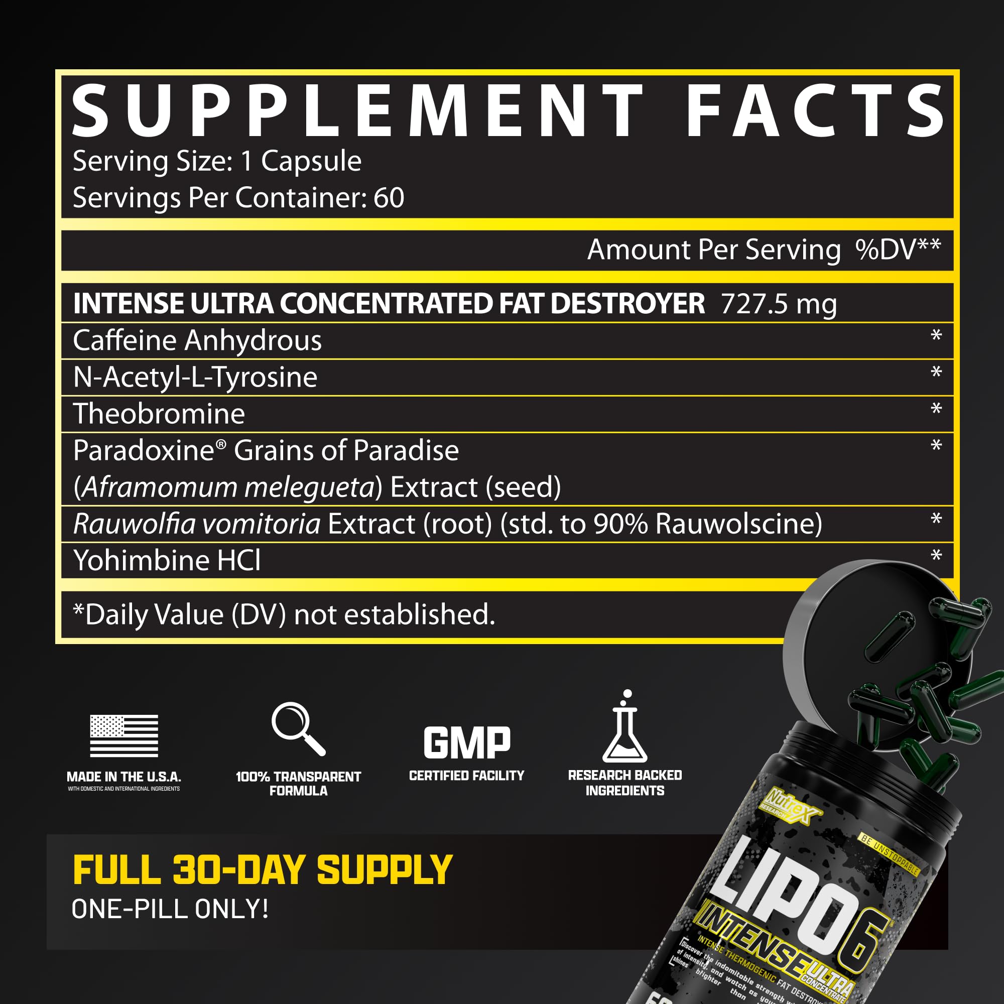 Nutrex Lipo6 Black Intense packaging box shown for on the go routines.