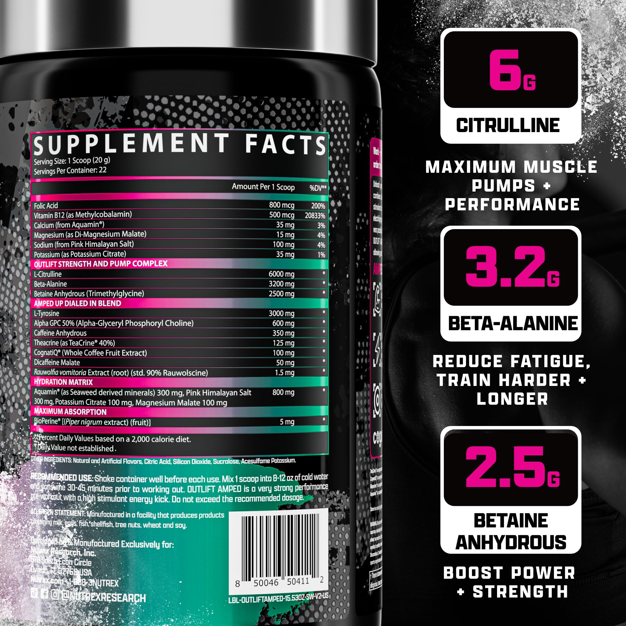 Nutrex OUTLIFT Amped flavor strawberry watermelon visual inviting refreshing taste