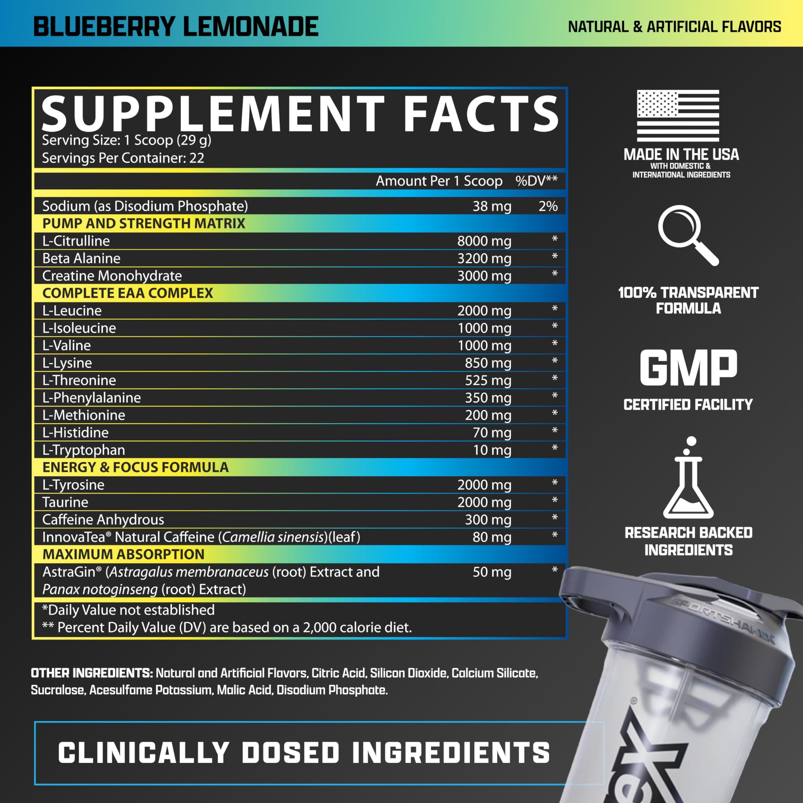 Nutrex Outlift ingredients table features creatine and citrulline for strength.