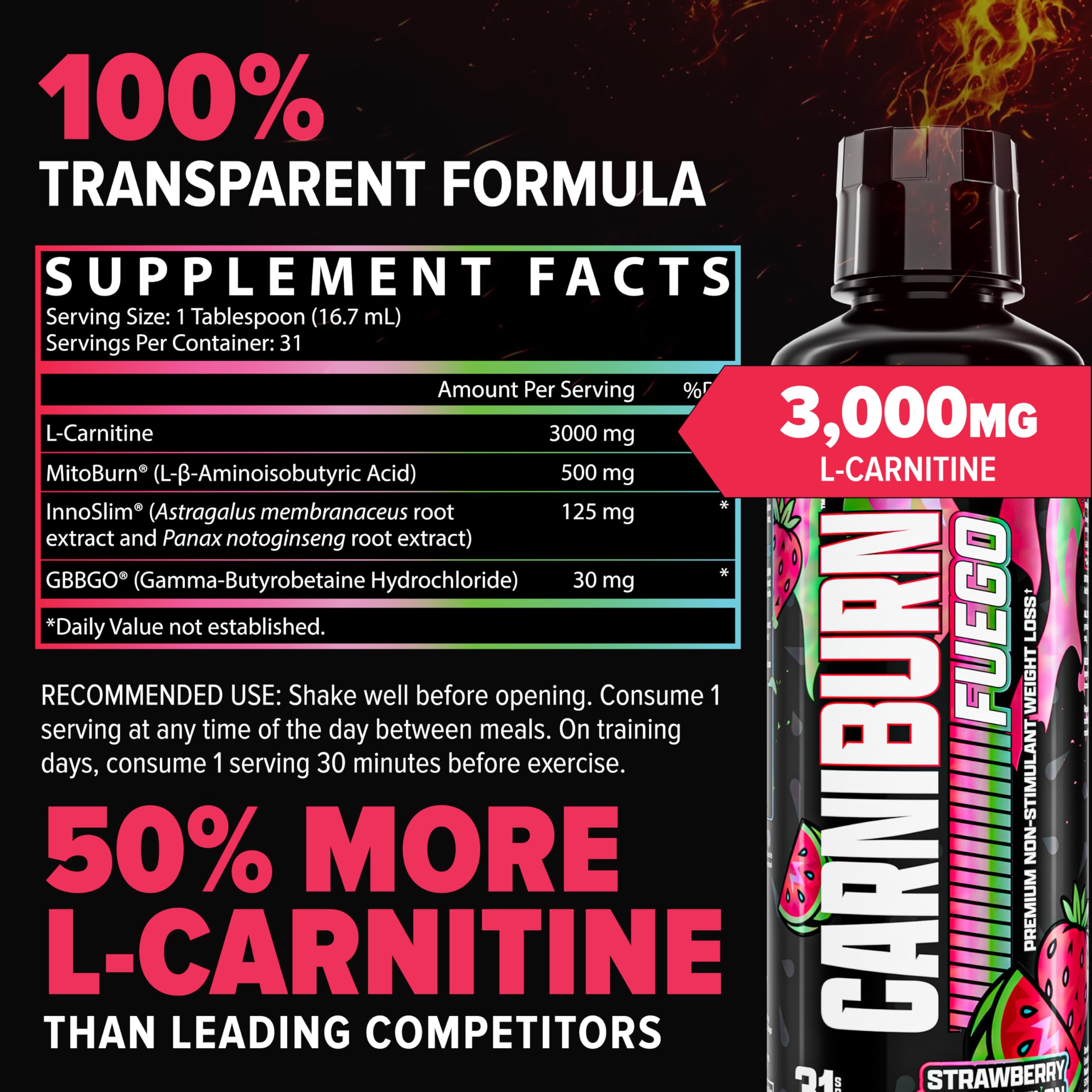 Pre-workout shot of Carniburn Liquid suggesting stimulant-free energy