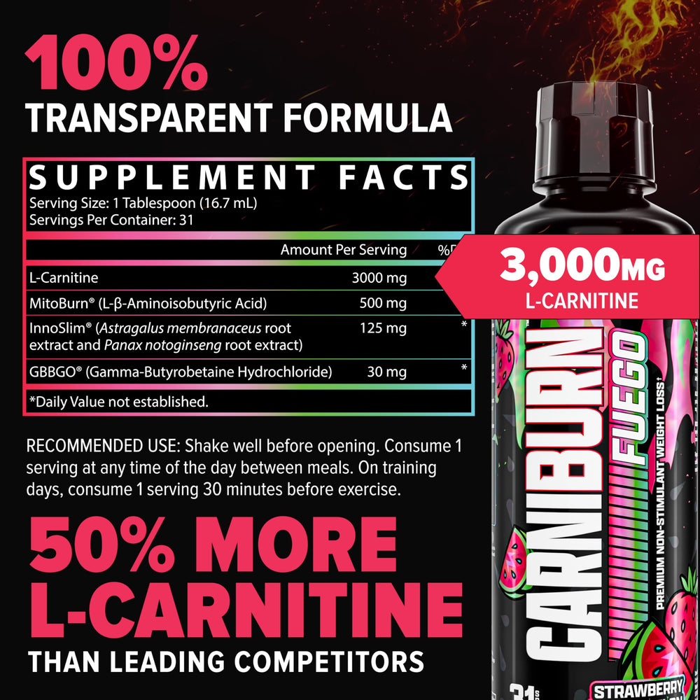 Pre-workout shot of Carniburn Liquid suggesting stimulant-free energy