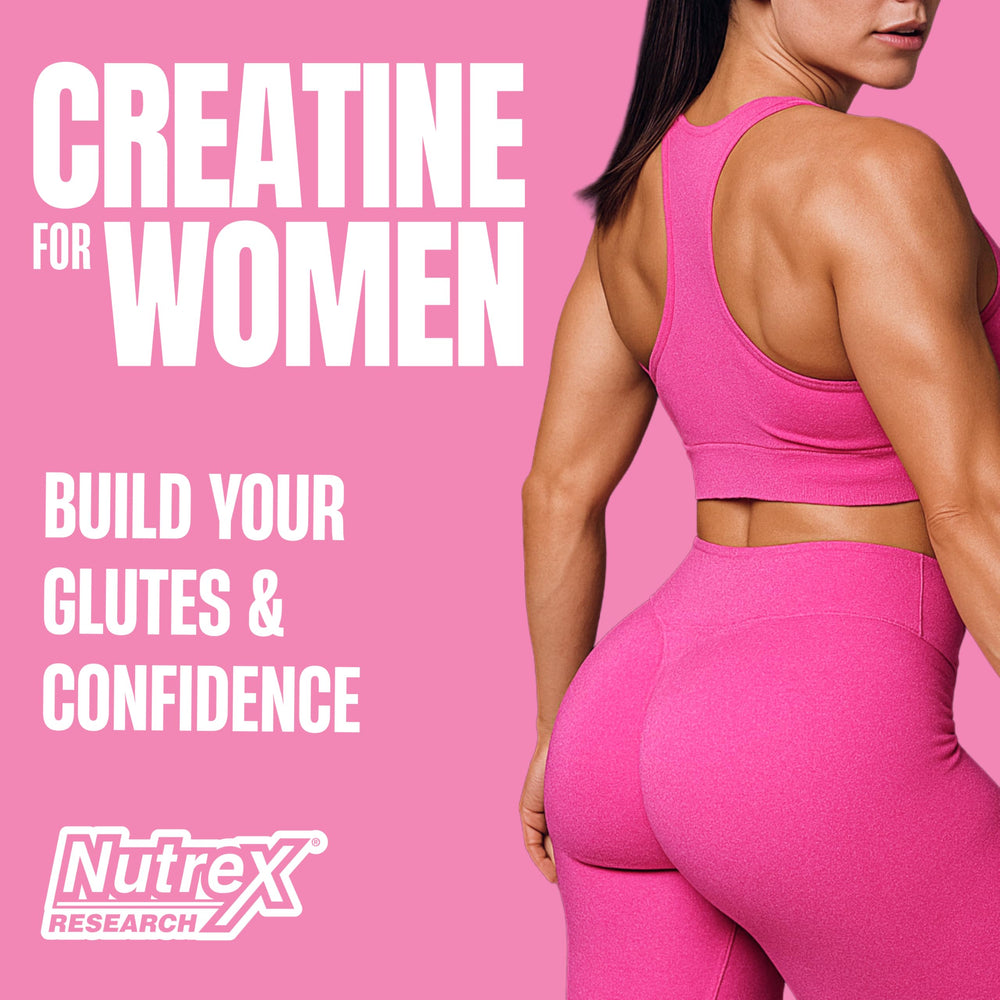 Prepared pink lemonade drink featuring Nutrex Creatine Women powder after mixing.