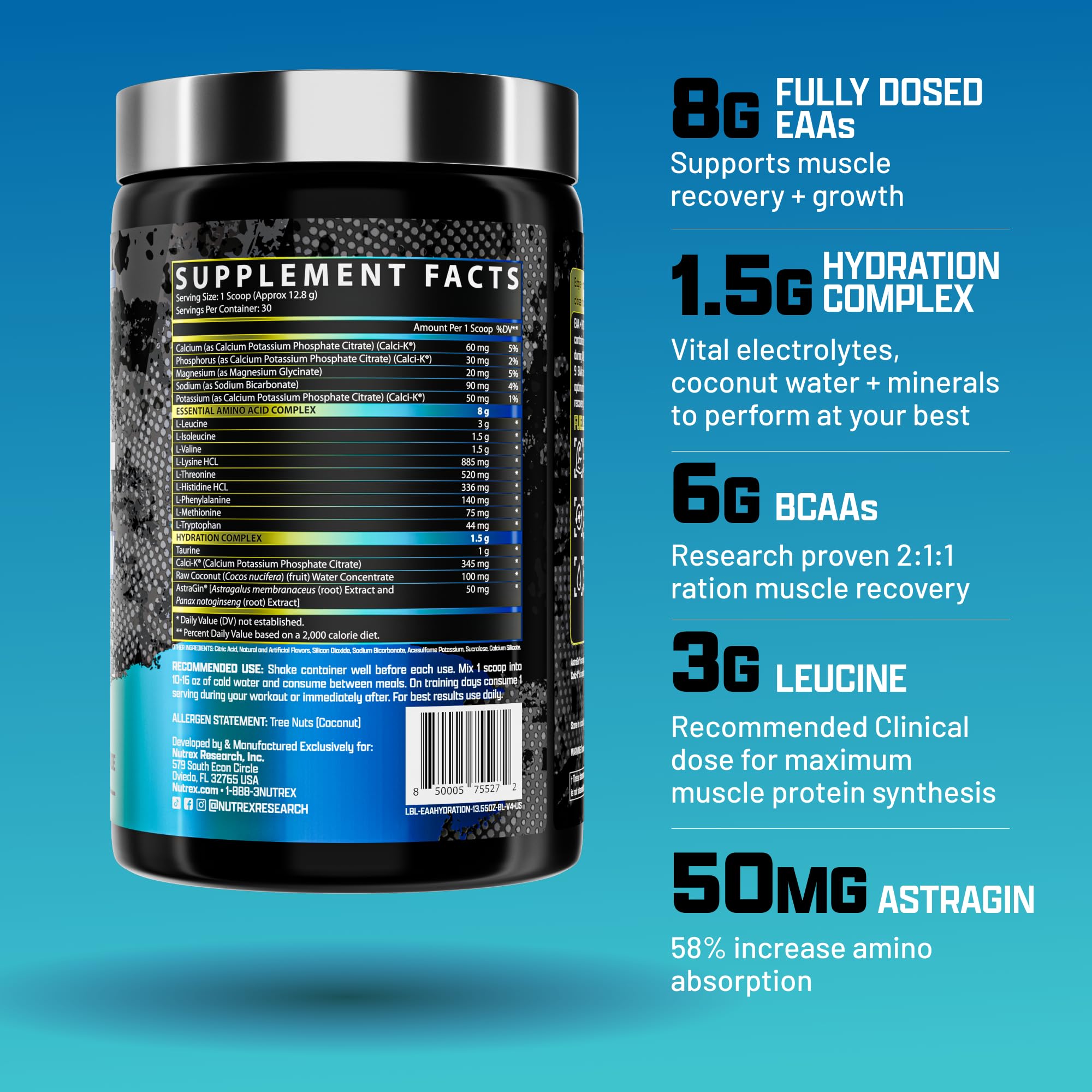 Pouring Nutrex EAA Hydration Blueberry Lemonade from bottle into glass