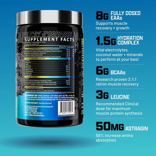 Pouring Nutrex EAA Hydration Blueberry Lemonade from bottle into glass