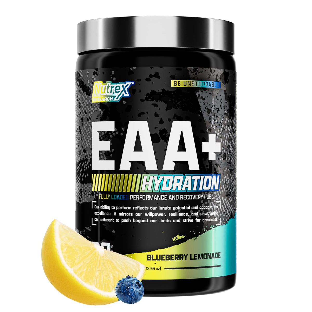 Nutrex Research EAA Hydration Blueberry Lemonade tub with full amino acid profile