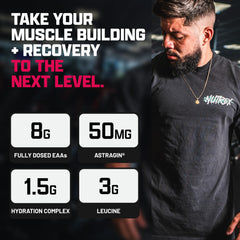 Close-up of Nutrex EAA Hydration label highlighting full spectrum EAAs.