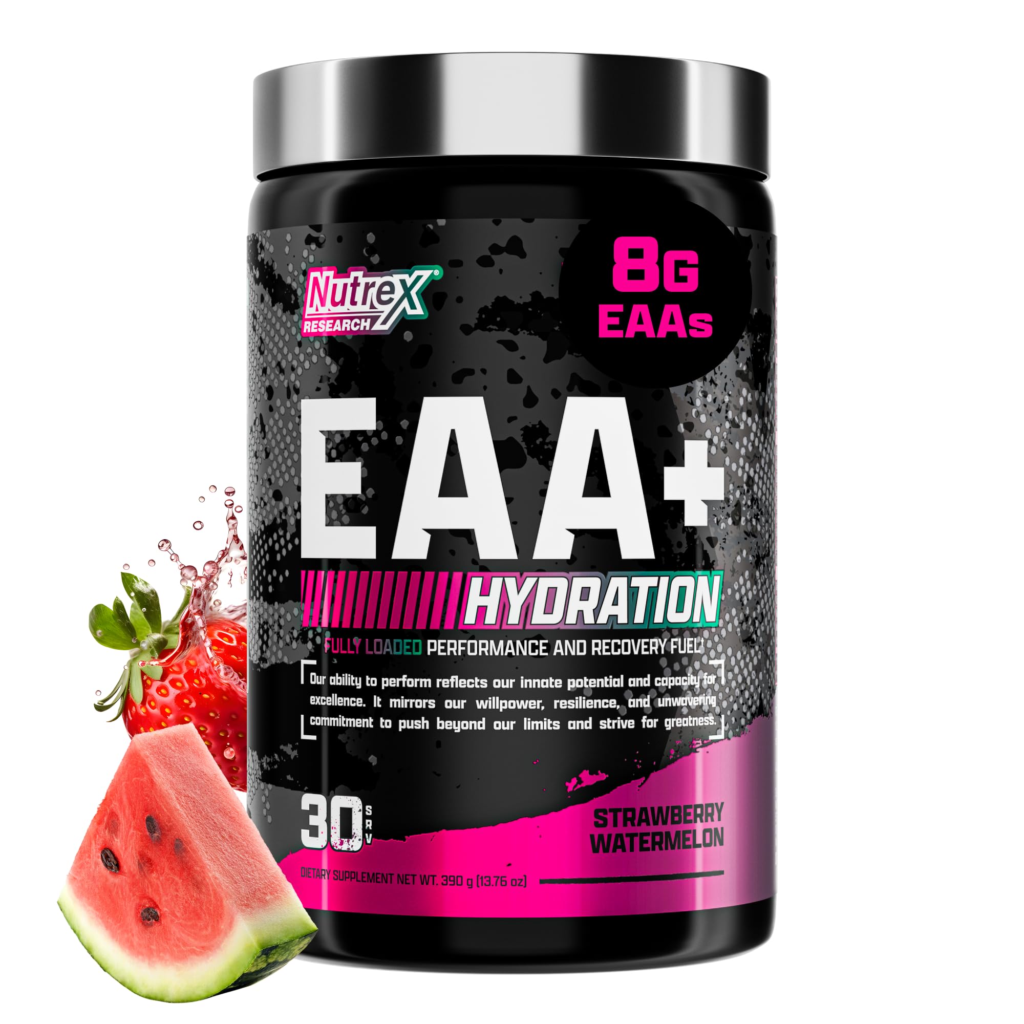 Nutrex Research EAA Hydration strawberry watermelon tub ready for workouts