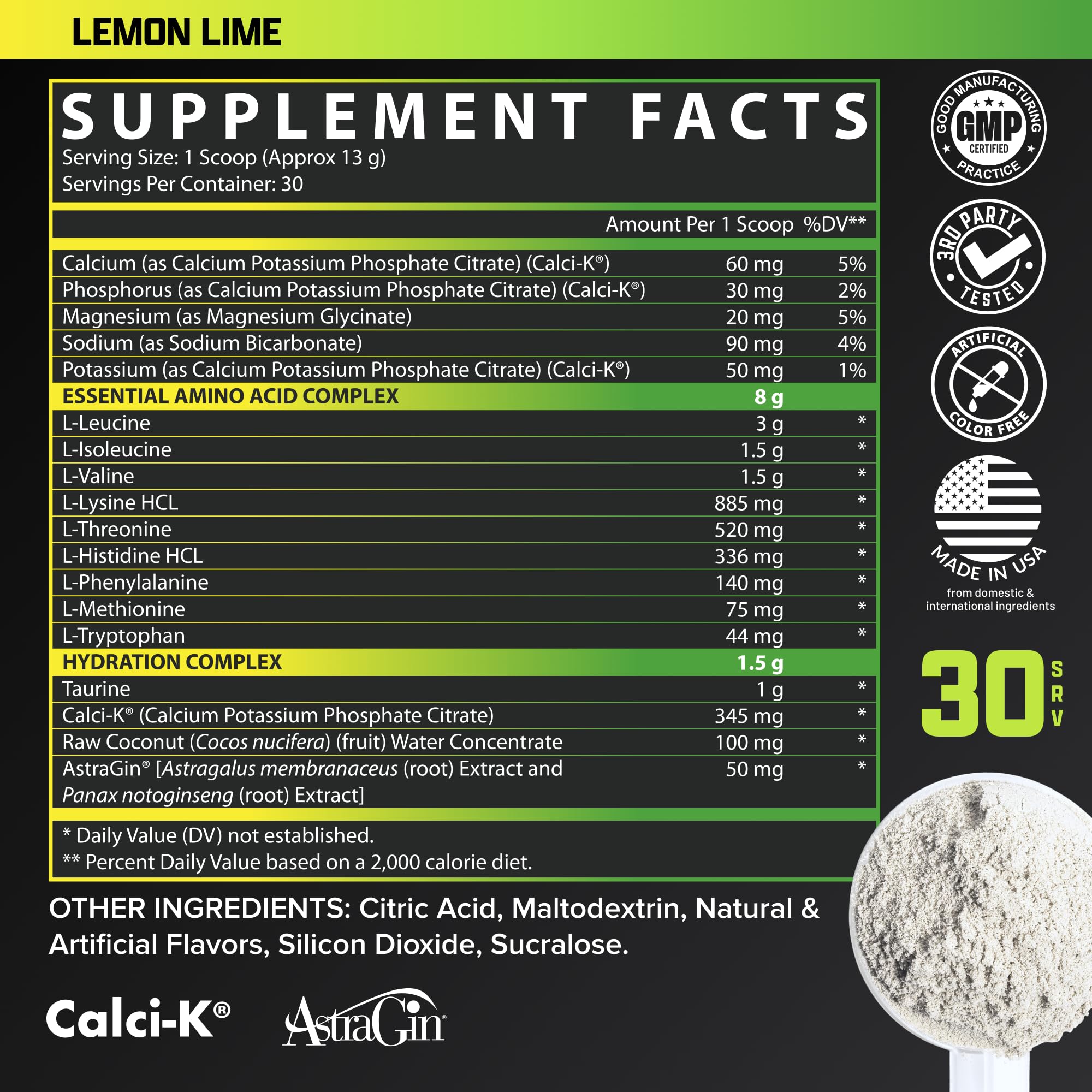 Front view of Nutrex Research EAA Hydration tub and packaging details.