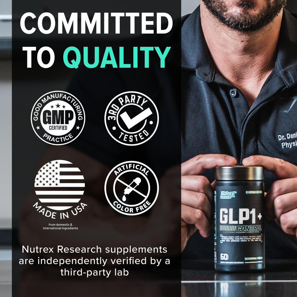 Lifestyle scene with Nutrex GLP-1 on a kitchen counter for everyday use.