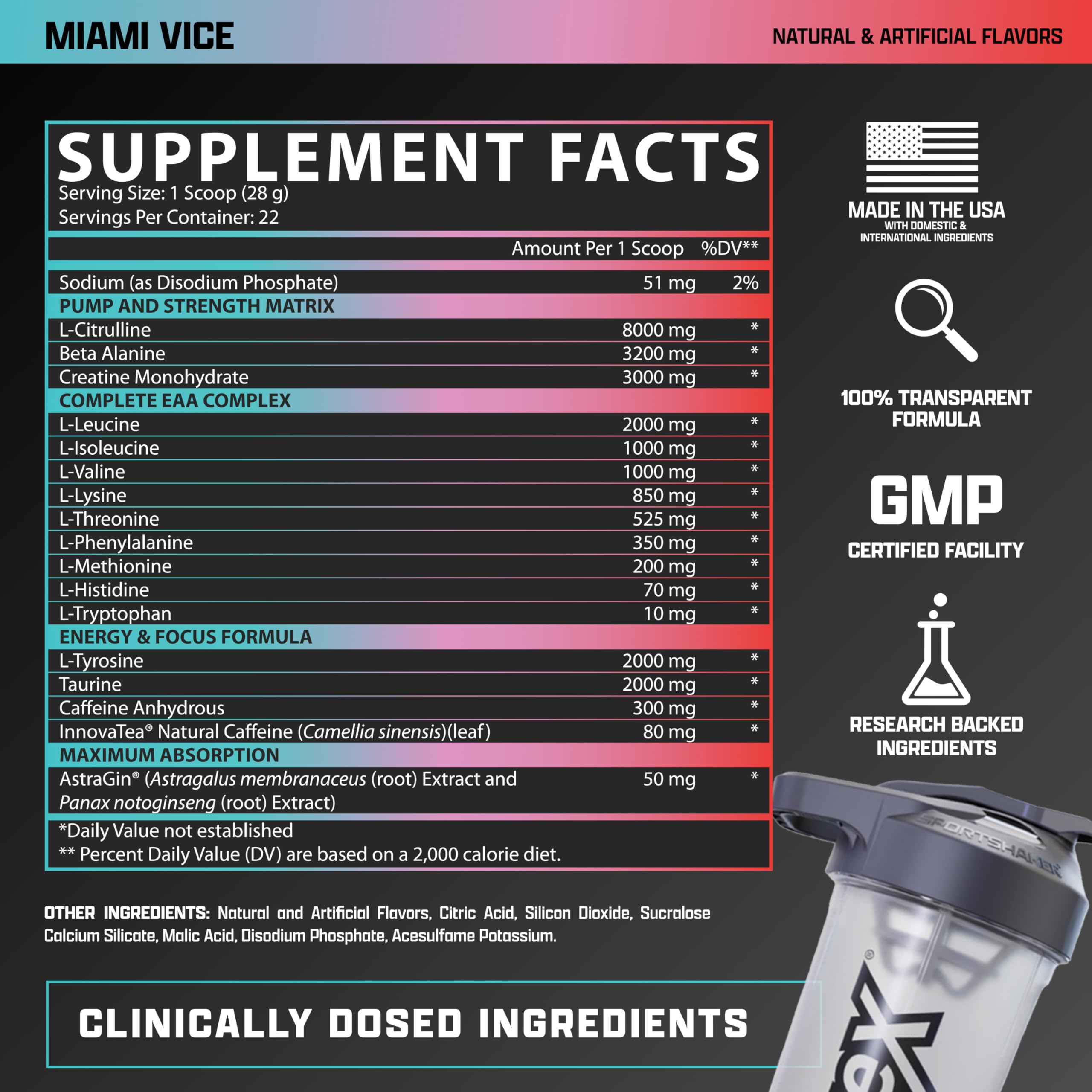 Prepared Nutrex Outlift Clinical drink with vibrant color after mixing.