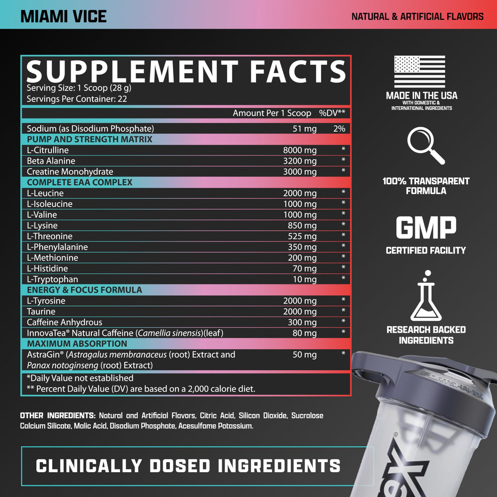Prepared Nutrex Outlift Clinical drink with vibrant color after mixing.