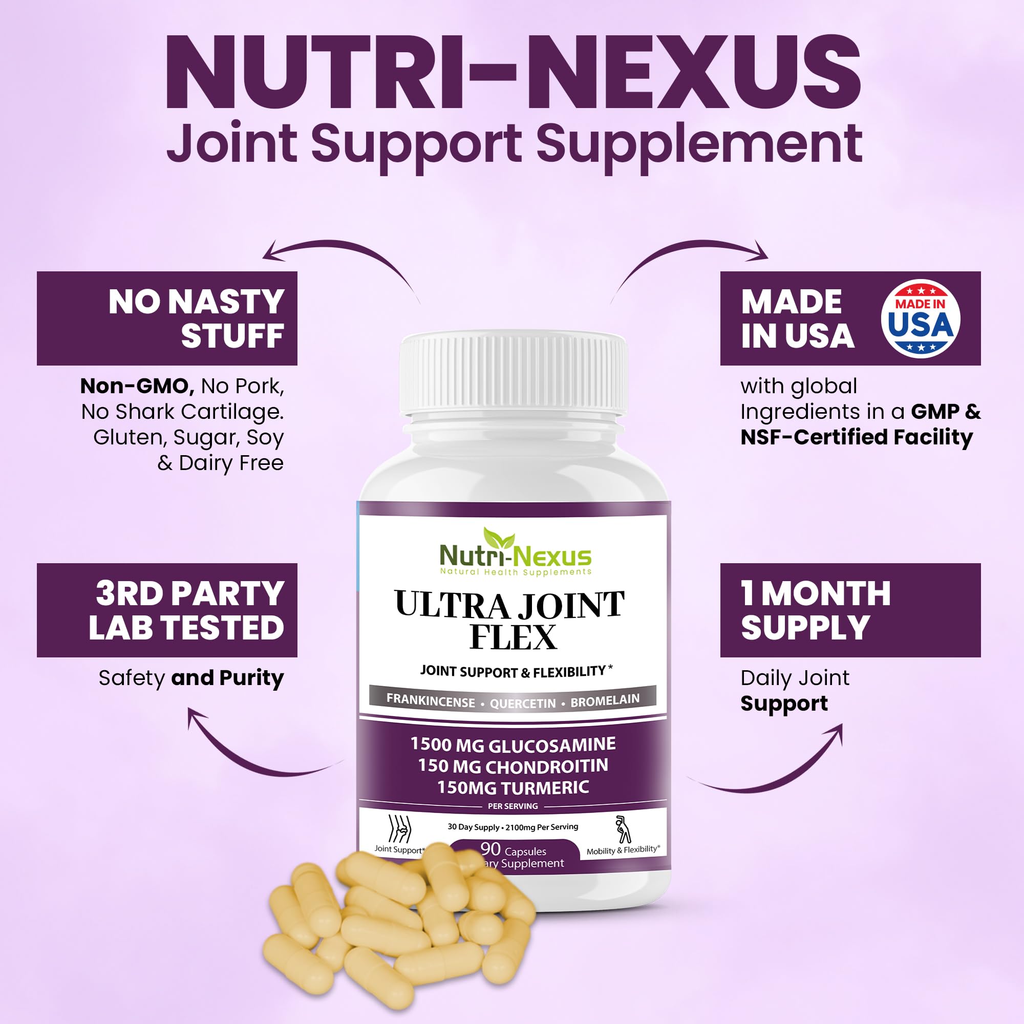 NUTRI-NEXUS boswellia extract jar indicating natural support for joints.