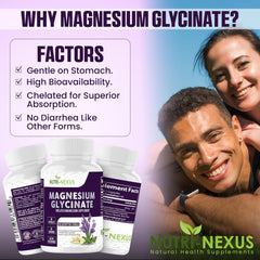 Nutri-Nexus Magnesium Glycinate 833mg gluten-free label emphasizes clean, vegan-friendly daily nutrition.