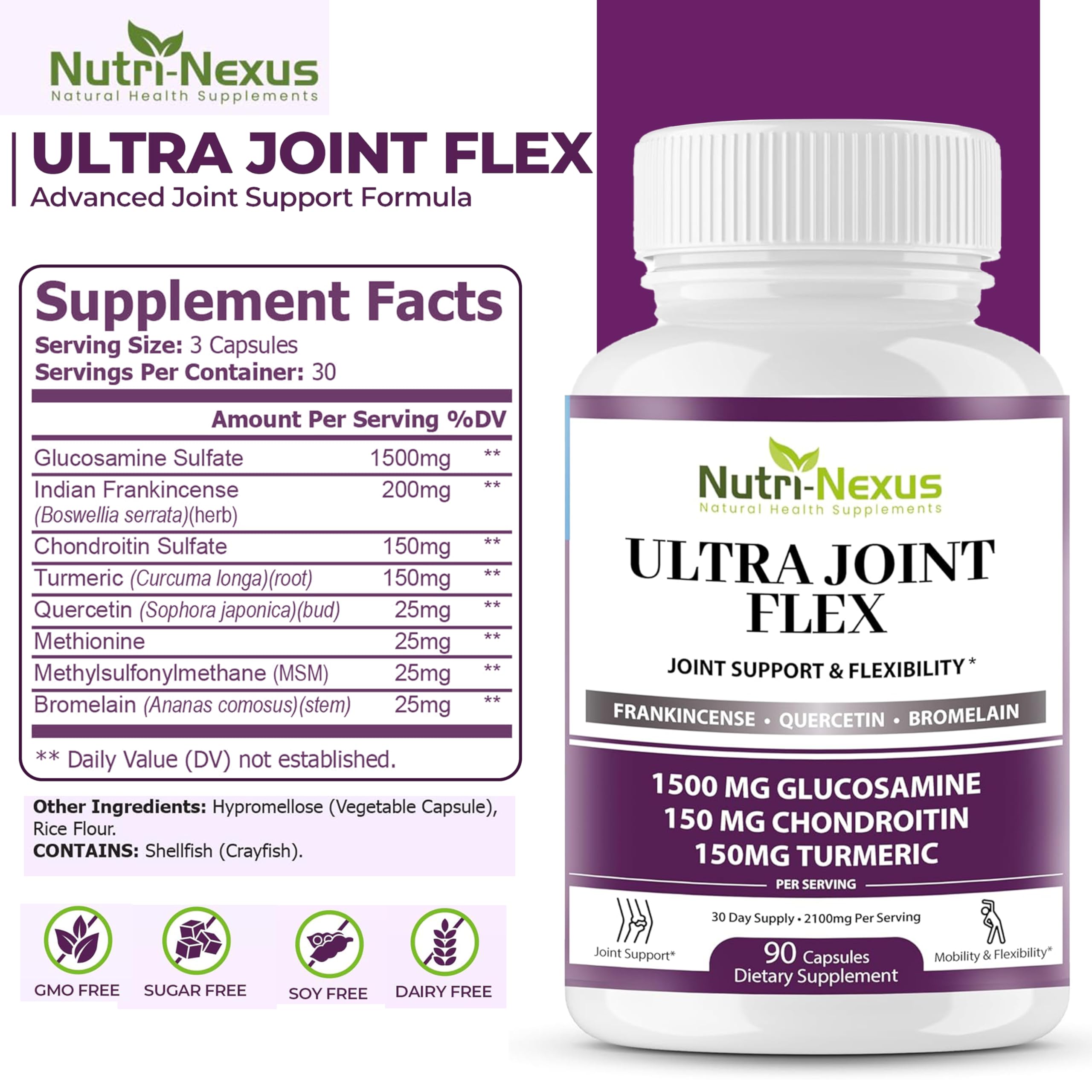 NUTRI-NEXUS turmeric-curcumin formulation visual highlighting ingredient focus.