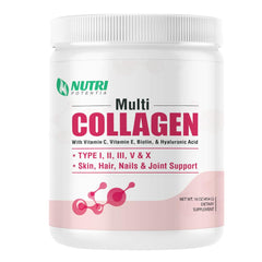 Nutri Potentia multi-collagen powder tub front for daily skin and joint support.