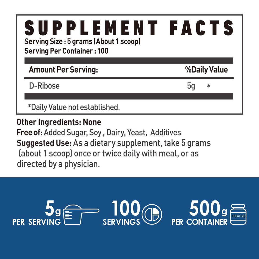 NUTRI POTENTIA D-Ribose powder jar for convenient daily use.