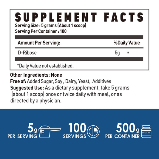 NUTRI POTENTIA D-Ribose powder jar for convenient daily use.