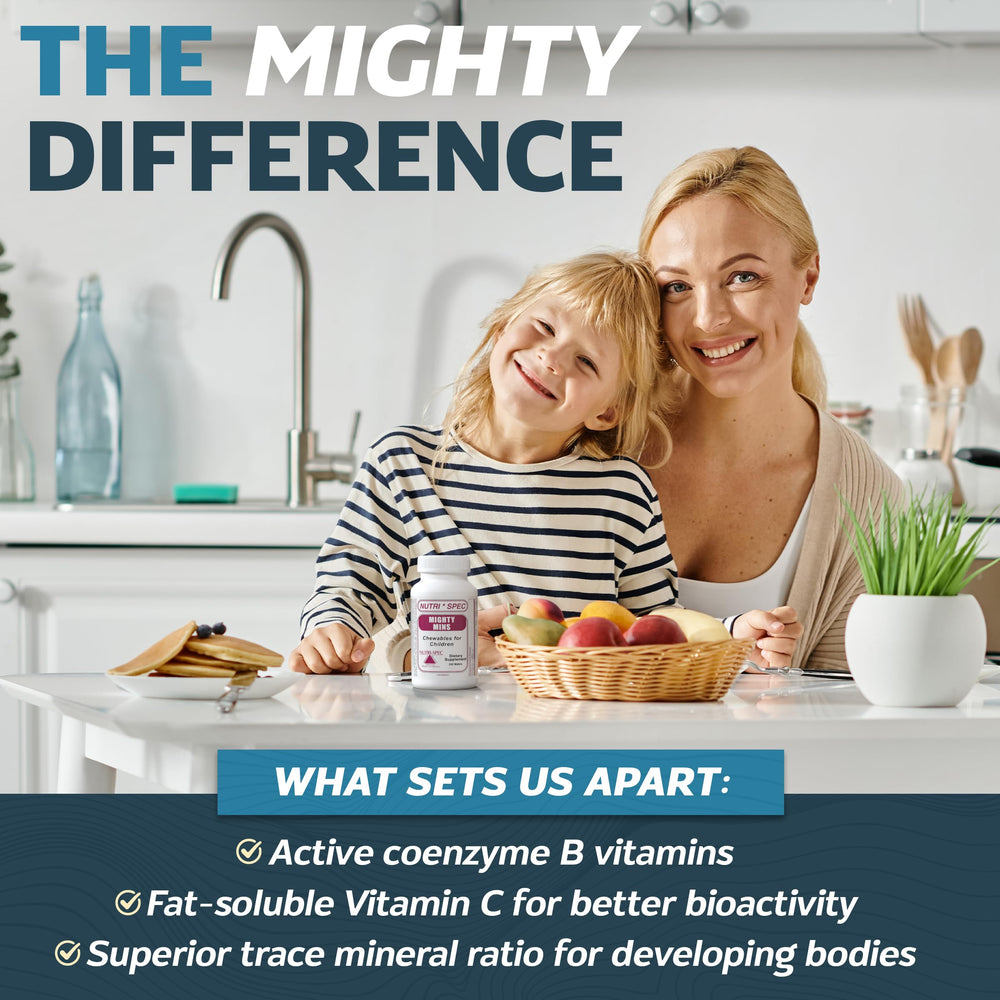 Nutri-Spec Mighty-Mins all-ages packaging illustrating suitability from infants to teens