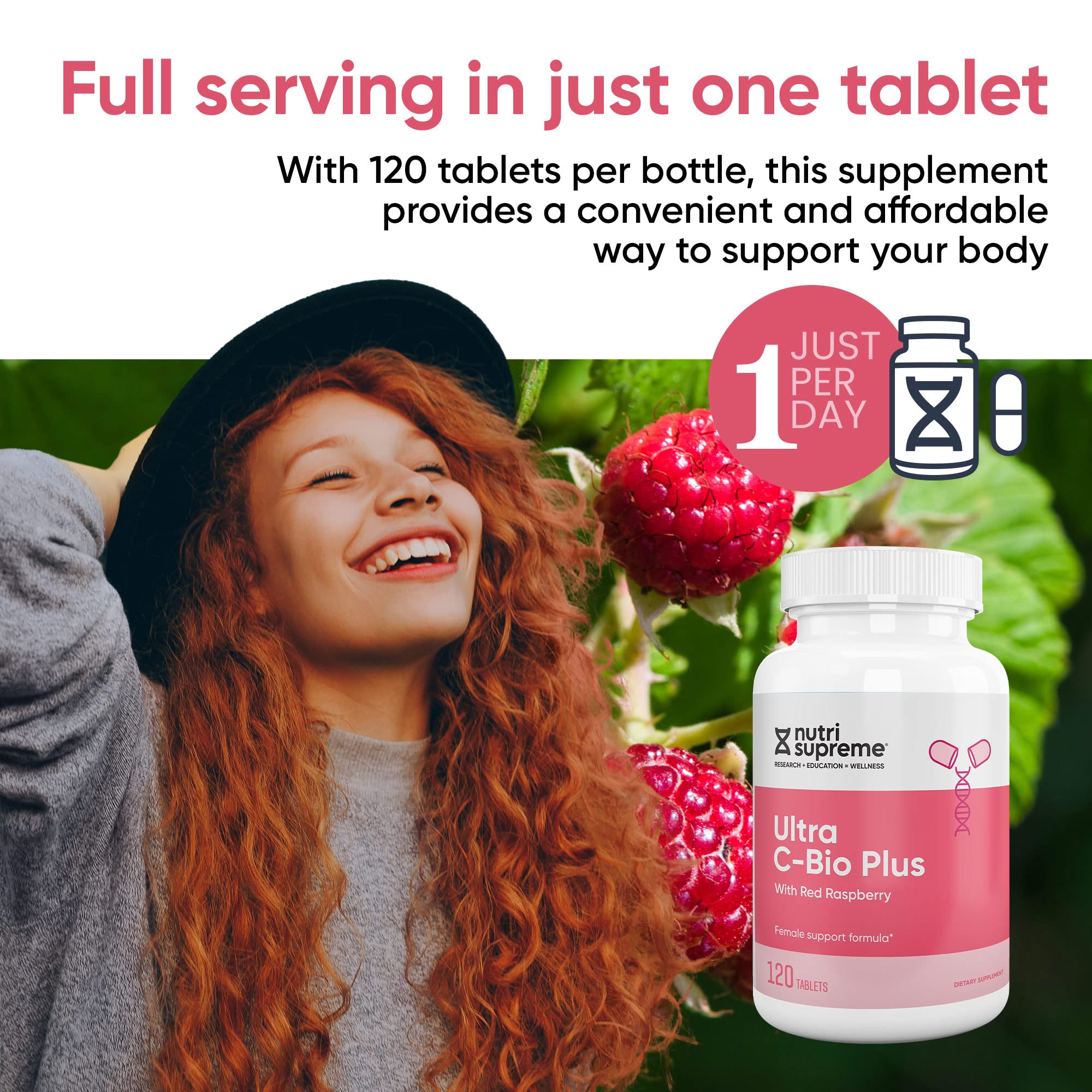 120-tablet bottle signals a month-long, easy daily routine