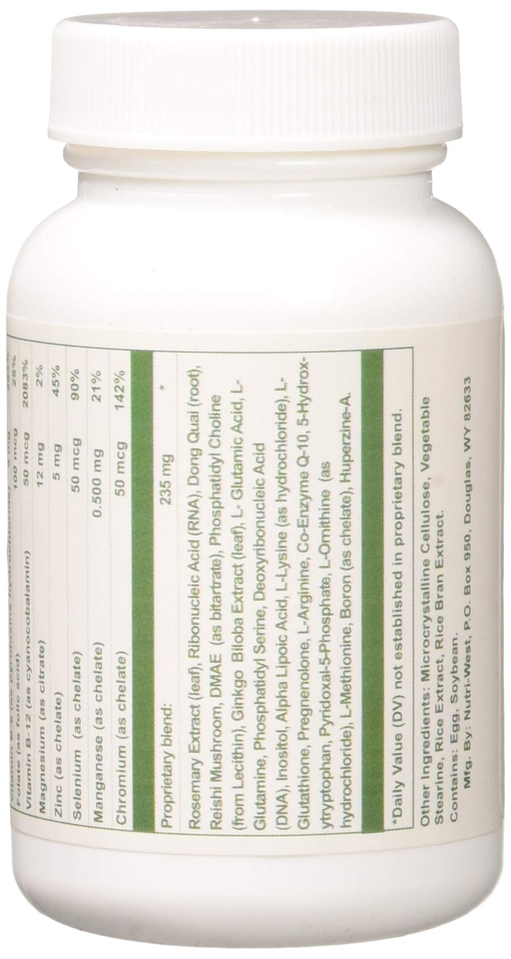 Close-up of the Nutri-West Total Brain 90 label with clear branding and details.