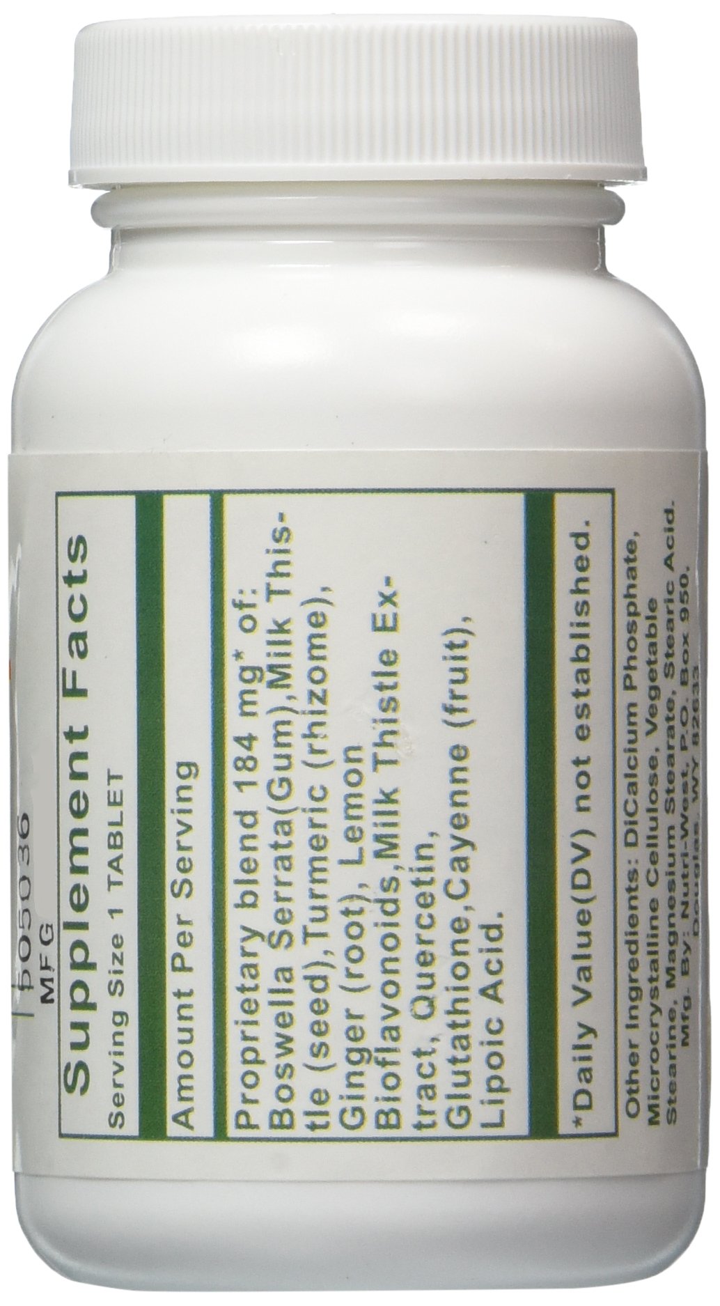 Nutri-West Total Inflam bottle back view showing origin and joint support use