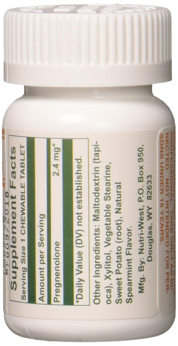 Nutri-West Total Pregnenolone label close-up highlighting easy-to-read dosage.