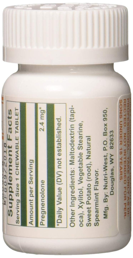 Nutri-West Total Pregnenolone label close-up highlighting easy-to-read dosage.
