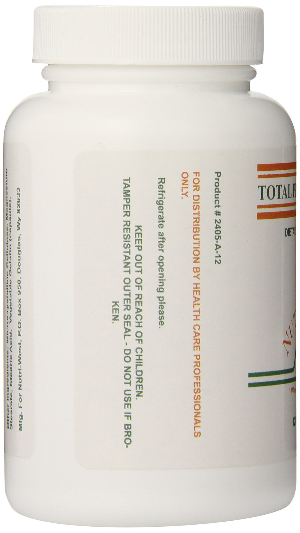 detail of nutri-west Total Probiotics label with branding and component notes