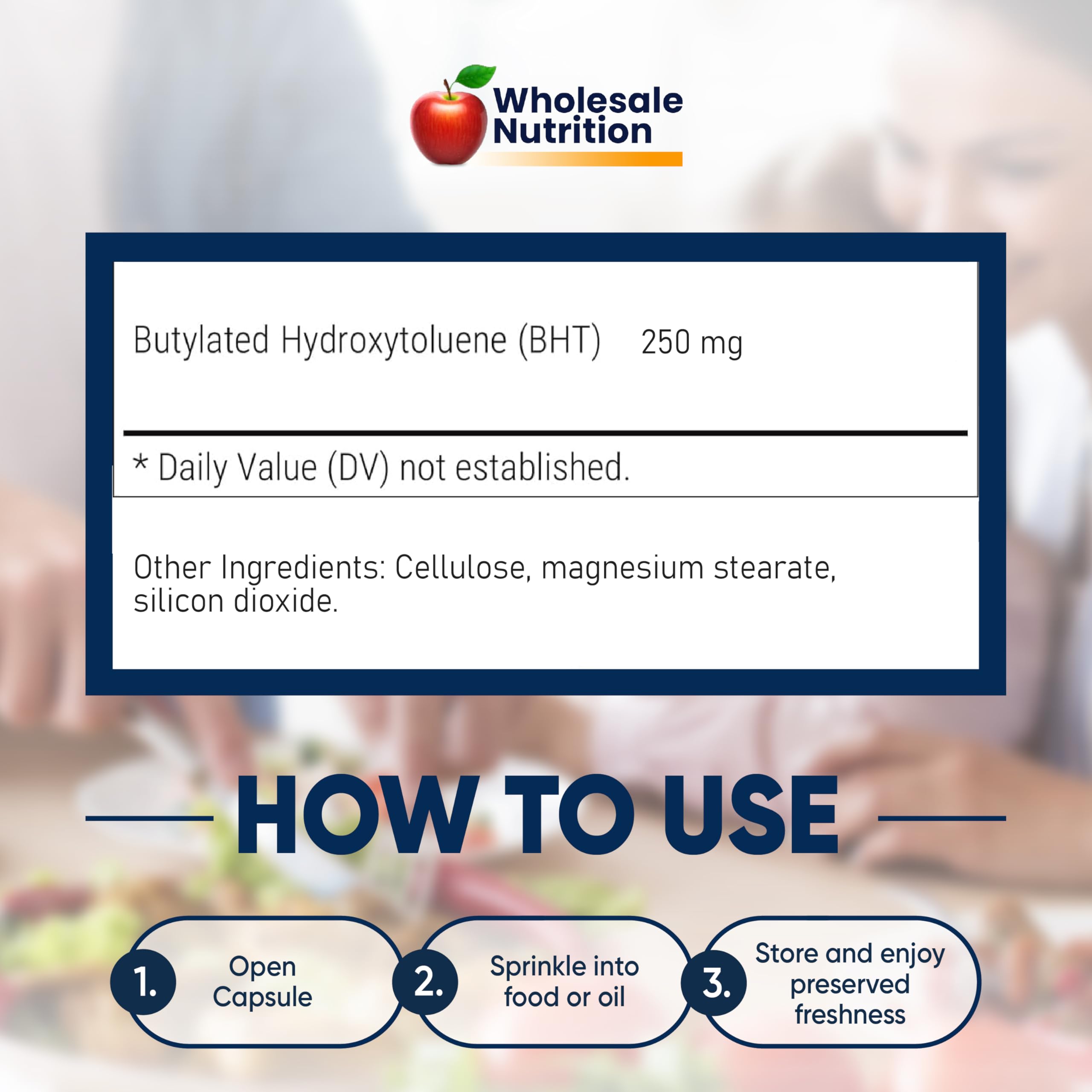 Wholesale Nutrition BHT is non-GMO and gluten-free for modern pantries.