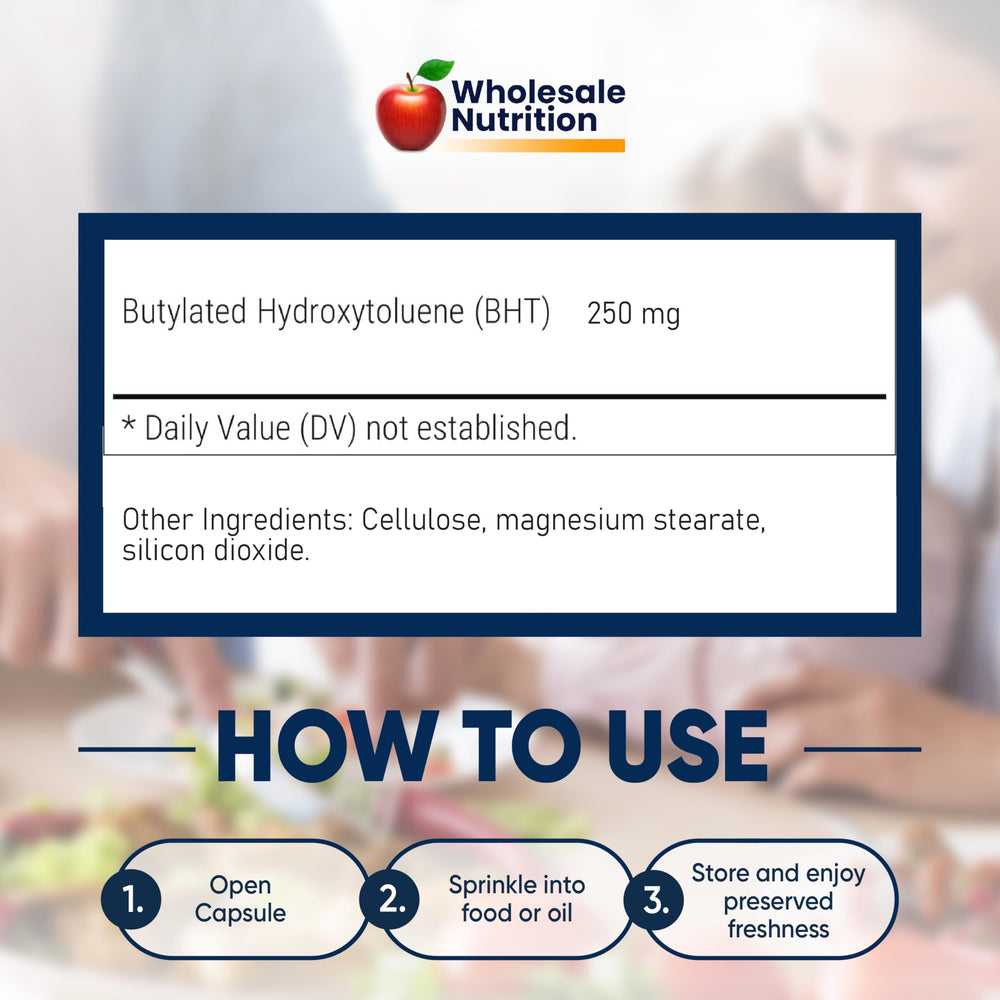 Wholesale Nutrition BHT is non-GMO and gluten-free for modern pantries.