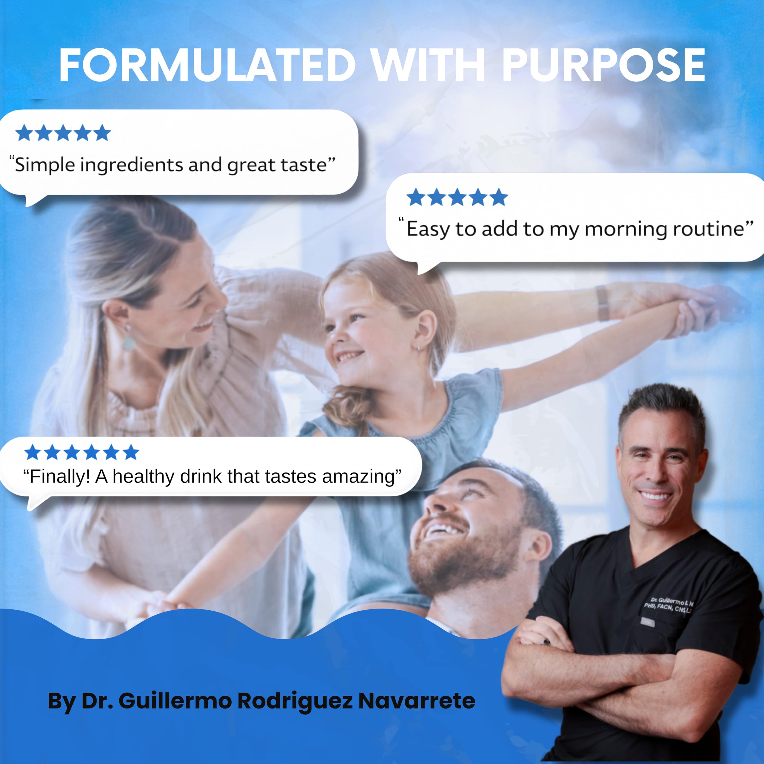 Nutri11 Ready-to-make morning routine image with glass and scoop.